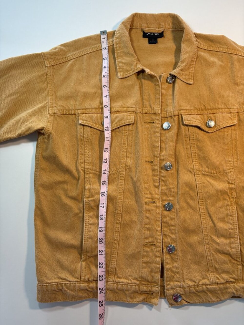 Monki Mustard Yellow Oversized Denim Jacket XS Boxy Relaxed Cotton Trucker - Picture 8 of 10